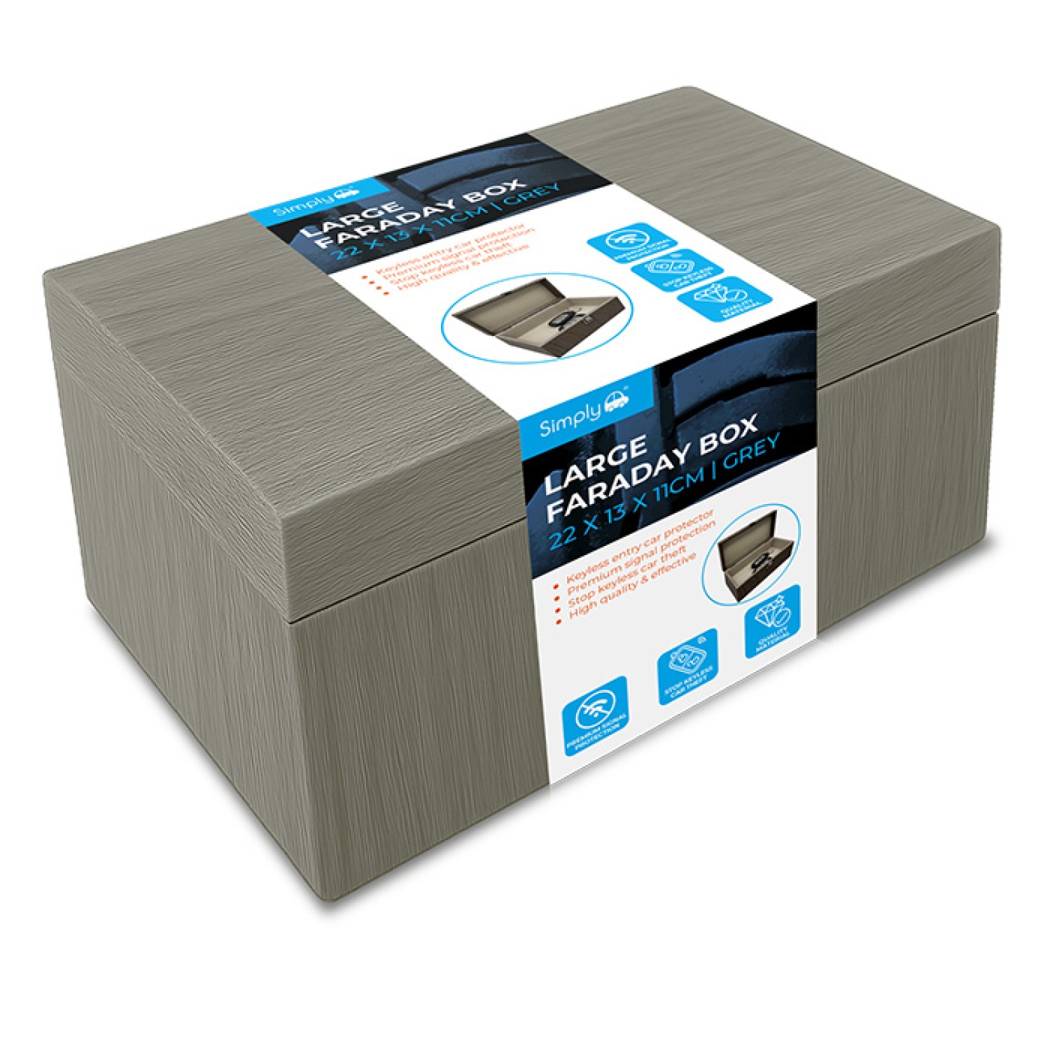 Simply Auto GREY LARGE FARADAY BOX 22x13x11cm - FB300